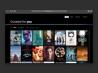 Curated for You curated curated for you curation dailyuichallenge dark filter movie ui ux web webdesign