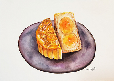 Mooncake hand drawn illustration mid autumn mid autumn festival mooncake watercolor watercolor art watercolor painting