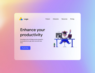 Productivity Landing Page - Glassmorphism 2020 branding designer designtrend2021 dribbbleshot2020 glassmorphism gradients graphic design landingpage productivity uix userexperience userinterface webdesign webui