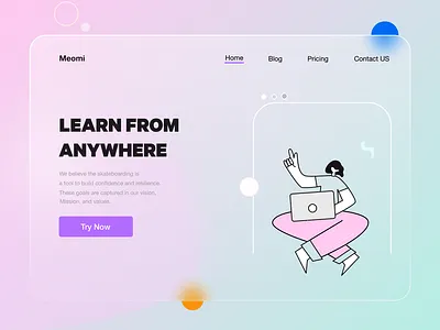 Learning Hero Page - Glassmorphism 2020 ui trends app clean ui design glassmorphism illustration landing page design landing page ui landingpage minimalism rahul kumar typography ui ux website design