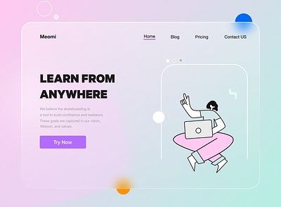 Learning Hero Page - Glassmorphism 2020 ui trends app clean ui design glassmorphism illustration landing page design landing page ui landingpage minimalism rahul kumar typography ui ux website design