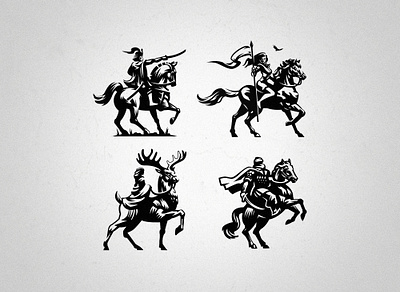 Complete set of illustrations of all riders. horseriding riders