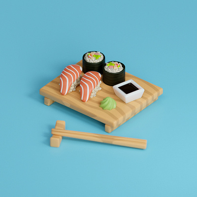 Sushi 3d blender3d blender3dart cute cute art food illustration isometric japanese food suhi