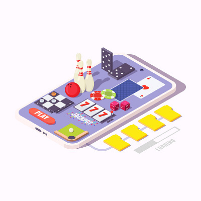 Mobile games app black jack cartoon casinos checkers concept games illustration isometric mobile ui
