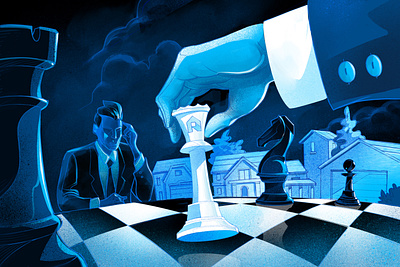 Real Estate Gambit board challenge chess chess piece chessboard drawing gambit queen game hero illustration horse hurca illustration king master match real estate tower winner