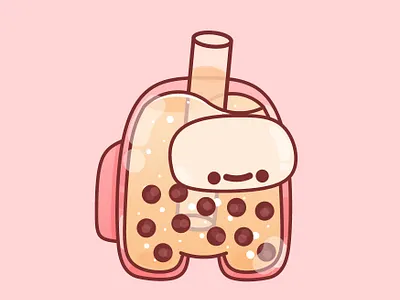 Boba amongus baby boba bubbletea crewmate cute design food graphic illustration imposter kawaii minimal pastel pink sus