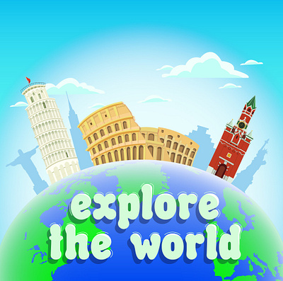 Explore the world attractions illustration leaning tower of pisa sightseeing travel traveling vector