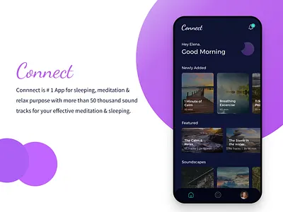 Connect Meditation App meditation app mobile app mobile ui music relaxation sleepy ux