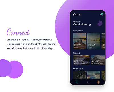 Connect Meditation App meditation app mobile app mobile ui music relaxation sleepy ux