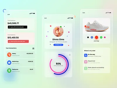 Glassmorphism UI products 2020 ui trends branding components design illustration orders profile rkhd shoes transaction typography ui ui screen uidesign