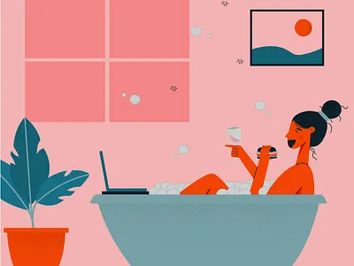 Bath bathing bathtub food habits illustration illustrator weirdo