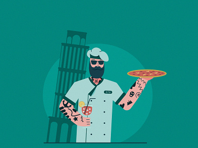 Pizzaiolo aperol badass chef illustration illustrator italian italy pisa tower pizza pizza baker pizziolo