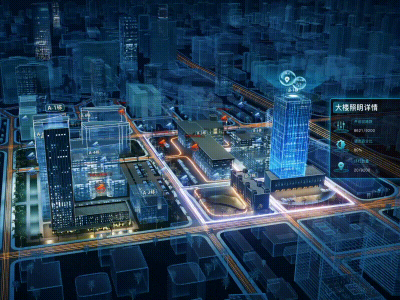 Business park construct energy 3d art animation city dashboard iot model ue4