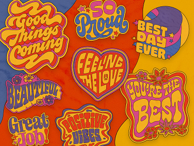 Snapchat Sticker Pack — A Little Positivity 70s custom lettering groovy lettering positivevibes positivity psychedelic sticker sticker design type