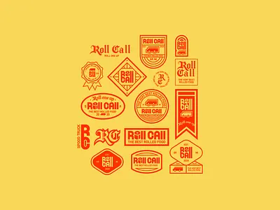 Roll Call Food Truck - brand badges badge badge desgin badge logo brand design brand identity branding food food logo food trucks logo logotype patch patch design patch logo red roll call truck type design typography yellow
