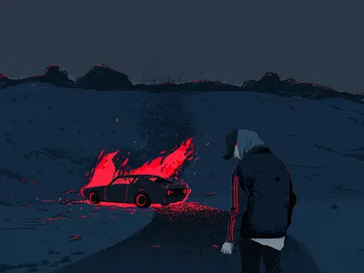 Pink Fire blue car character flat illustration illustrator killer mysterious night nightcrawler people pink fire procreate story storytelling