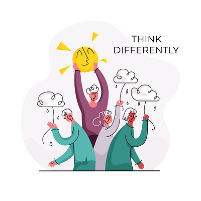 differently5 different emotion flat happy illustration joyful modern style optimism people psychology simple thinking vector