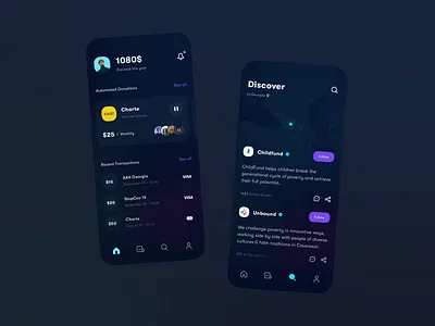 Charity social network app app application clean concept dark ui design exploration illustration illustrator inspiration interface ios minimal mobile motivation sketch social network ui ux vector