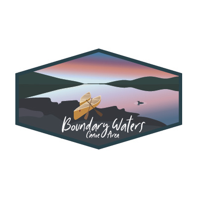 BWCA Sticker 1 badge boundary waters bwca canoe illustration illustrator loon paddle rocks sticker sunset vector