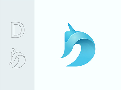 Letter D + Unicorn 3d abstract animal app logo blue brand identity brand mark branding concept creative gradient illustration letter logo logo logo design logo designer logodesign logotype vector