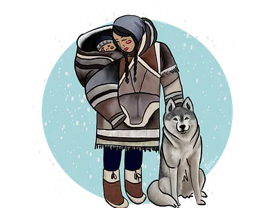 Anaana arctic canada child design girl illustration indigenous inuit kid lady native wolf woman