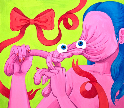 Honestly, It's So Exciting! bright bright colors cartoon colorful drawing fine art gouache illustration painting personal work pop surrealism psychedelic quirky surreal