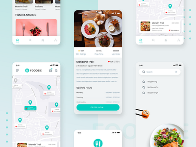 Food App Foodzie app colors design food app gradient graphic design homescreen interface menubar restaurant app searchbar typography ui uidesign uiux ux vector