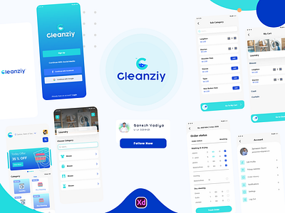 Cleanzly Laundry app design illustration logo mobile app design ux xd design