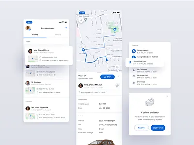 BayouFord Driver App activity app car clean delivery design emptystate icon illustration maps track ui ux