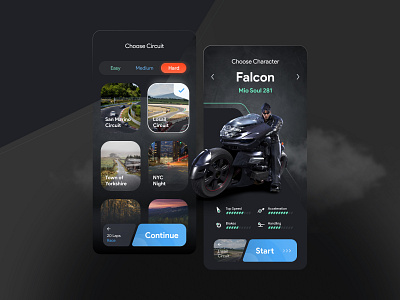 Racing Game UI clean cyberpunk dark futuristic game gaming gradient icon ios modern neumorphism racing scifi speed ui ux