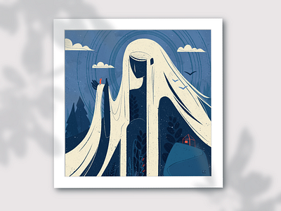 Mountain goddess concept art digital illustration goddess illustration journey lady mountain nature shack sky