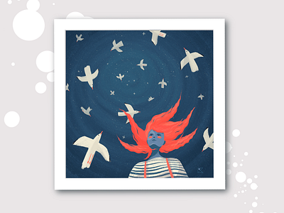 Sea mood adventure digital illustration girl illustration journey procreate sea seagull sky wind