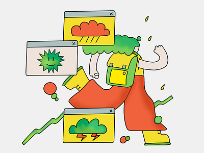 Escape bad weather character colorful editorial editorial illustration flat illustration weather