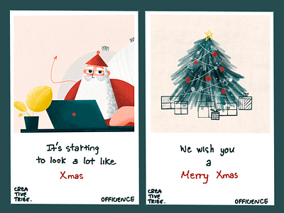 A postcard on draft character character design clean gift illustration illustration agency illustrator krixi laptop moyo postcard santa santa claus tree working xmas xmas card xmas tree