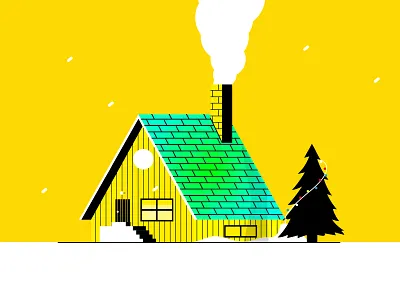 winter cabin chimney christmas cute deserted flat house illustration smoke snow steps tree winter wooden xmas