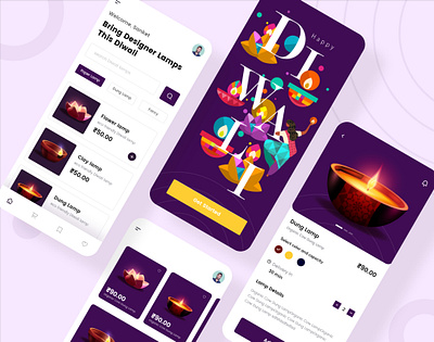 Diwali e-commerce App UI kit Freebie app ui clean dark theme diwali e commerce e commerce e commerce app free download free ui kit indian app indian app designer indian designer indianpix lamp shop minimal app sanket ui design