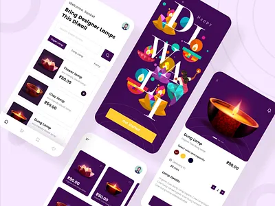 Diwali e-commerce App UI kit Freebie app ui clean dark theme diwali e commerce e commerce e commerce app free download free ui kit indian app indian app designer indian designer indianpix lamp shop minimal app sanket ui design