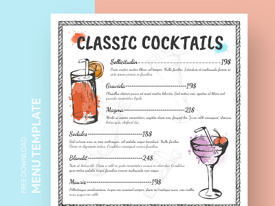 Cocktail Menu Free Google Docs Template cafe coffee design doc docs document google luncheonette menu ms print printing restaurant template templates word