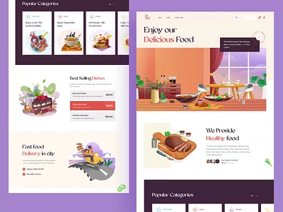 Chef - Restaurant Food landing page animation chef kitchen cuisine delicious design dine in fastfood food food delivery food landing illustration illustrator landing page motion graphics musemind restaurant sea food userinterface ux website