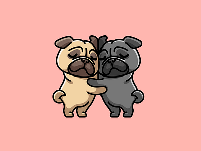 Pugs Love adorable breed care cartoon character compassion cute dog doggy funny hug illustration illustrative love lovely mascot pug puppy together valentine