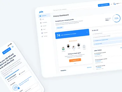 JOIN – Hiring Platform app clean company dashboard hiring hr management join light minimal modern profiles promote simple team teambuilding ui upgrade ux webapp