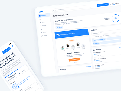 JOIN – Hiring Platform app clean company dashboard hiring hr management join light minimal modern profiles promote simple team teambuilding ui upgrade ux webapp