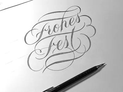 Frohes Fest flourishes lettering script sketch