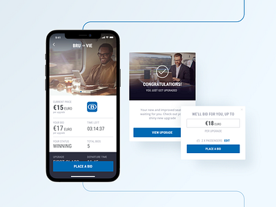 First class seats upgrade app bids booking buttons clean interface mobile mobile app mobile ui modal modal window muzli ticket ticket booking train travel ux