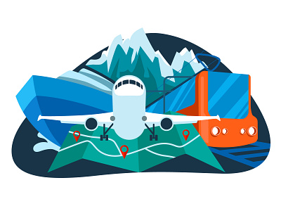 Tour and Travel Concept 7 airplane flat illustration illustration map navigation ship tour tourism train transportation travel vacation