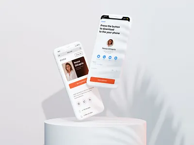 Save contact. OVOU Smart Business Card add contact card design cards ui contact minimal minimalistic mobile first mobile ui orange ovou profile card profile design responsive save ui uidesign web webdesign website