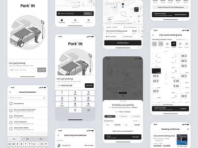 Park'IN App app design app designer book parking login page mobile number login online parking parking app parking app design parking lot parking slot parking solution search parking select parking slot