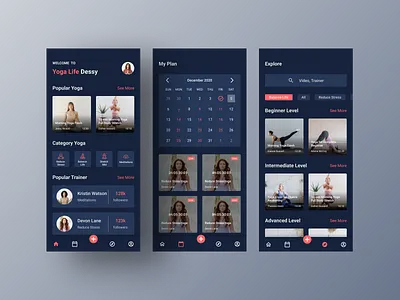 Yoga App Dark Mode dark app dark mode dark theme ui uidesign uiux uiuxdesign user experience userinterface ux uxdesign yoga app