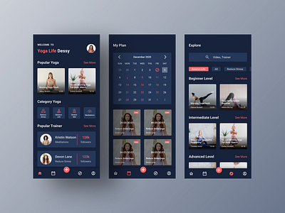 Yoga App Dark Mode dark app dark mode dark theme ui uidesign uiux uiuxdesign user experience userinterface ux uxdesign yoga app