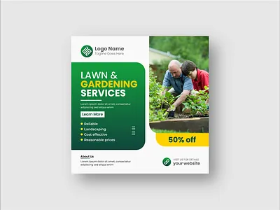 Lawn and gardening service social media post and web banner garden banner